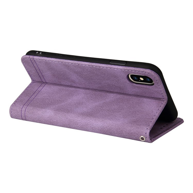 Card Slots Phone Flip Case Retro Tree Pattern Metal Button Decor Stand Wallet PU Leather+TPU Cover for Realme 8i/Narzo 50 4G - Purple