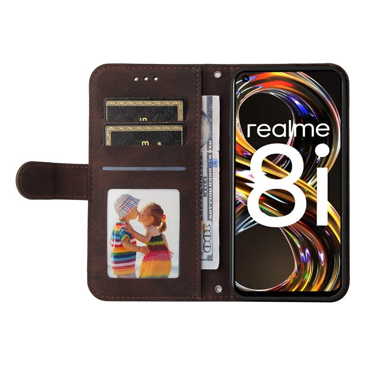 Card Slots Phone Flip Case Retro Tree Pattern Metal Button Decor Stand Wallet PU Leather+TPU Cover for Realme 8i/Narzo 50 4G - Brown