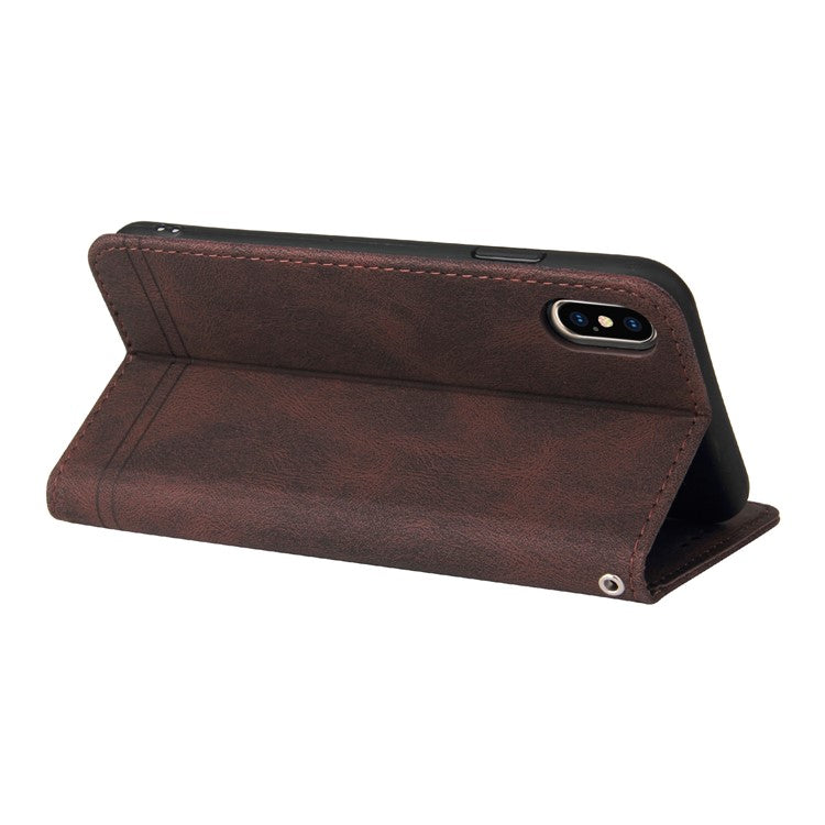 Card Slots Phone Flip Case Retro Tree Pattern Metal Button Decor Stand Wallet PU Leather+TPU Cover for Realme 8i/Narzo 50 4G - Brown