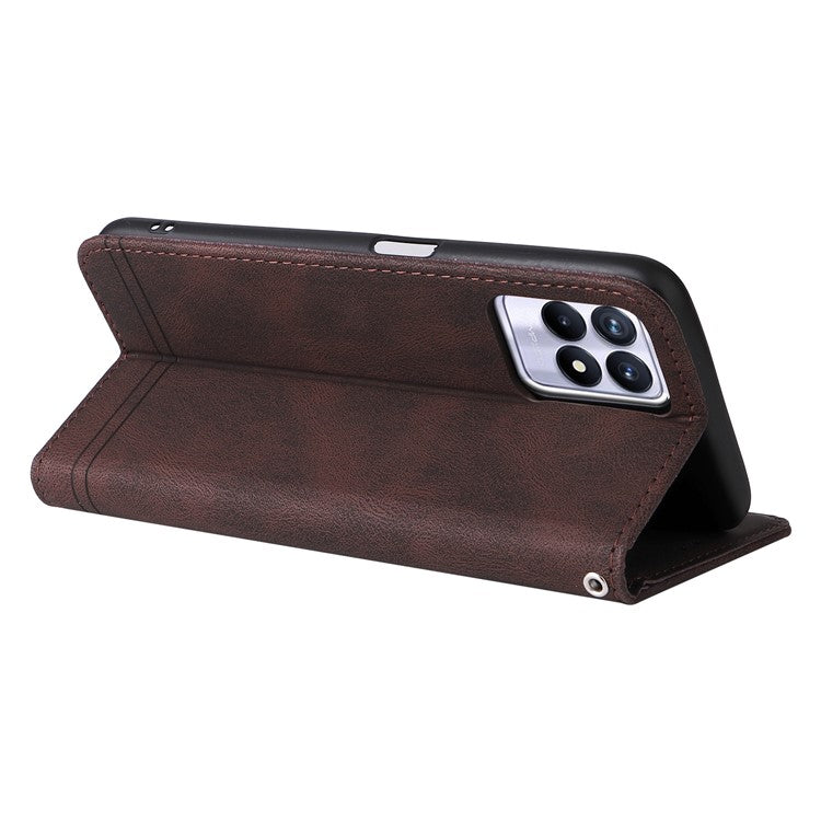 Card Slots Phone Flip Case Retro Tree Pattern Metal Button Decor Stand Wallet PU Leather+TPU Cover for Realme 8i/Narzo 50 4G - Brown