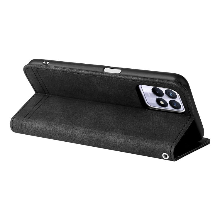 Card Slots Phone Flip Case Retro Tree Pattern Metal Button Decor Stand Wallet PU Leather+TPU Cover for Realme 8i/Narzo 50 4G - Black