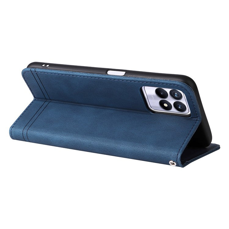 Card Slots Phone Flip Case Retro Tree Pattern Metal Button Decor Stand Wallet PU Leather+TPU Cover for Realme 8i/Narzo 50 4G - Blue