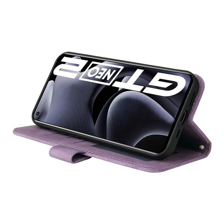 Retro Tree Pattern Metal Button Decor Stand Wallet PU Leather Phone Case Cover for Realme GT Neo2 5G/GT Neo 3T 5G - Purple