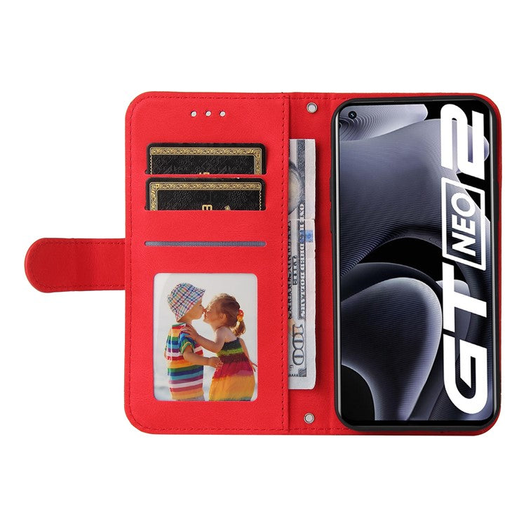 Retro Tree Pattern Metal Button Decor Stand Wallet PU Leather Phone Case Cover for Realme GT Neo2 5G/GT Neo 3T 5G - Red