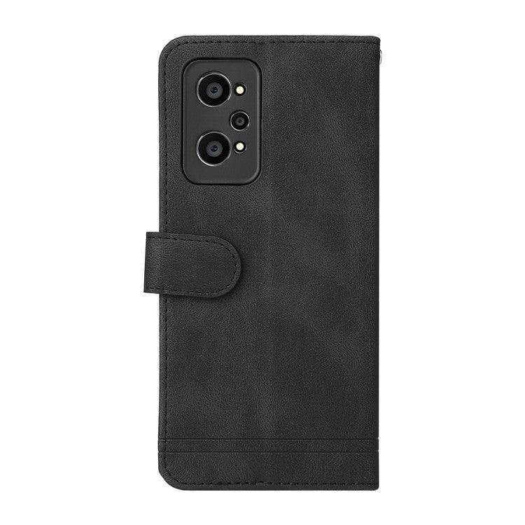 Retro Tree Pattern Metal Button Decor Stand Wallet PU Leather Phone Case Cover for Realme GT Neo2 5G/GT Neo 3T 5G - Black