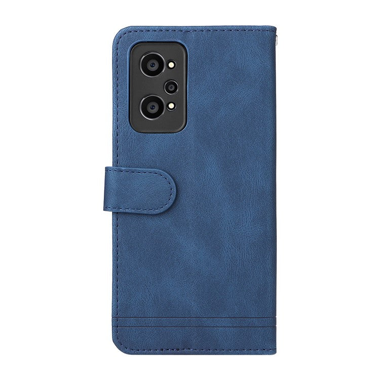 Retro Tree Pattern Metal Button Decor Stand Wallet PU Leather Phone Case Cover for Realme GT Neo2 5G/GT Neo 3T 5G - Blue