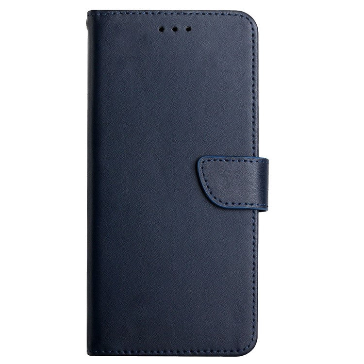 Genuine Leather Case Stand Wallet Design Nappa Texture Magnetic Closure Phone Cover Shell for Realme 8i/Narzo 50 4G - Blue