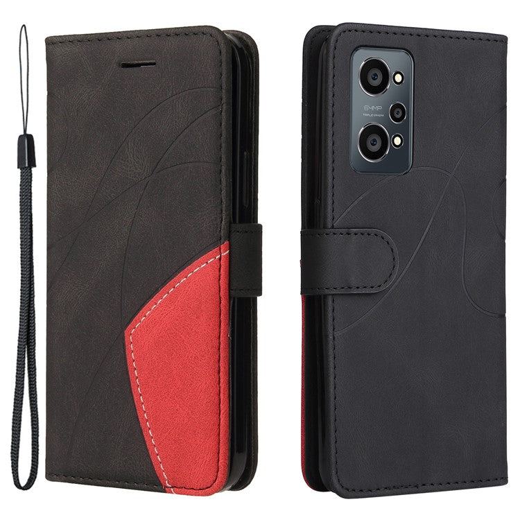 For Realme GT Neo2 5G/GT Neo 3T 5G KT Leather Series-1 Stylish Two-color Splicing Style Anti-Scratch TPU+ PU Leather Wallet Design Phone Case with Stand - Black