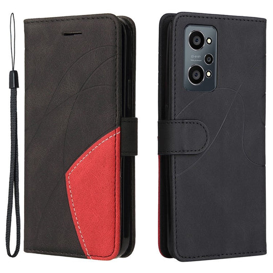 For Realme GT Neo2 5G/GT Neo 3T 5G KT Leather Series-1 Stylish Two-color Splicing Style Anti-Scratch TPU+ PU Leather Wallet Design Phone Case with Stand - Black