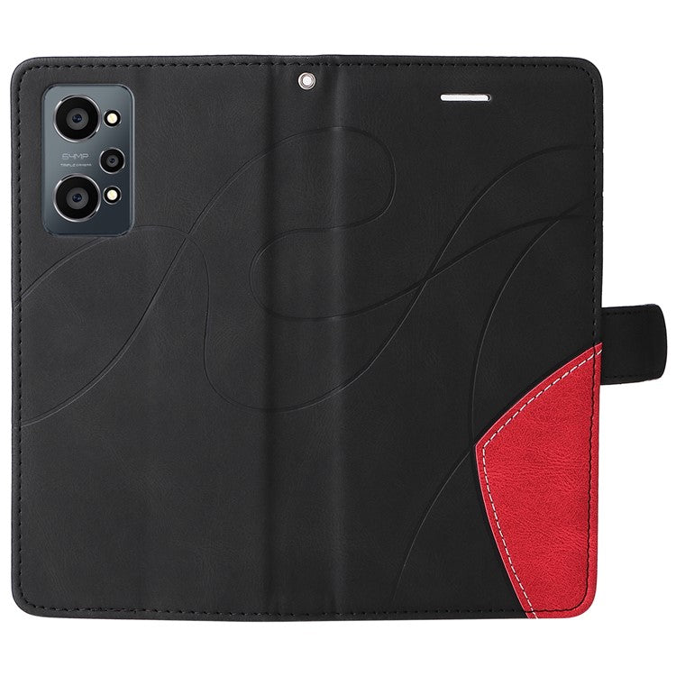 For Realme GT Neo2 5G/GT Neo 3T 5G KT Leather Series-1 Stylish Two-color Splicing Style Anti-Scratch TPU+ PU Leather Wallet Design Phone Case with Stand - Black