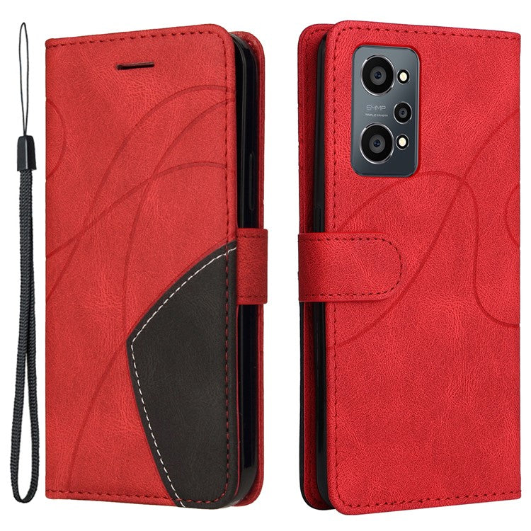 For Realme GT Neo2 5G/GT Neo 3T 5G KT Leather Series-1 Stylish Two-color Splicing Style Anti-Scratch TPU+ PU Leather Wallet Design Phone Case with Stand - Red