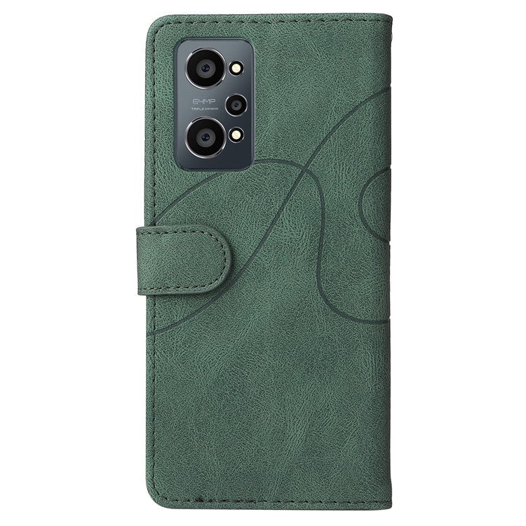 For Realme GT Neo2 5G/GT Neo 3T 5G KT Leather Series-1 Stylish Two-color Splicing Style Anti-Scratch TPU+ PU Leather Wallet Design Phone Case with Stand - Green
