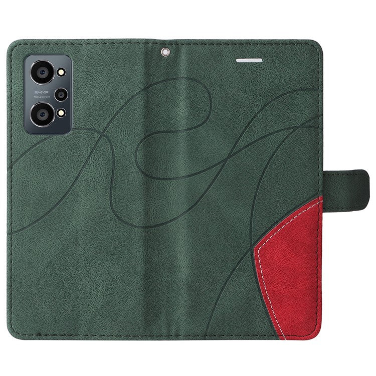 For Realme GT Neo2 5G/GT Neo 3T 5G KT Leather Series-1 Stylish Two-color Splicing Style Anti-Scratch TPU+ PU Leather Wallet Design Phone Case with Stand - Green