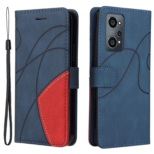 For Realme GT Neo2 5G/GT Neo 3T 5G KT Leather Series-1 Stylish Two-color Splicing Style Anti-Scratch TPU+ PU Leather Wallet Design Phone Case with Stand - Blue