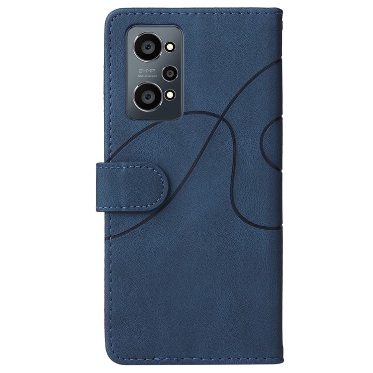 For Realme GT Neo2 5G/GT Neo 3T 5G KT Leather Series-1 Stylish Two-color Splicing Style Anti-Scratch TPU+ PU Leather Wallet Design Phone Case with Stand - Blue