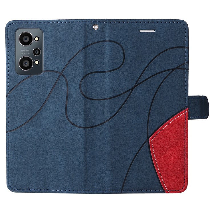 For Realme GT Neo2 5G/GT Neo 3T 5G KT Leather Series-1 Stylish Two-color Splicing Style Anti-Scratch TPU+ PU Leather Wallet Design Phone Case with Stand - Blue