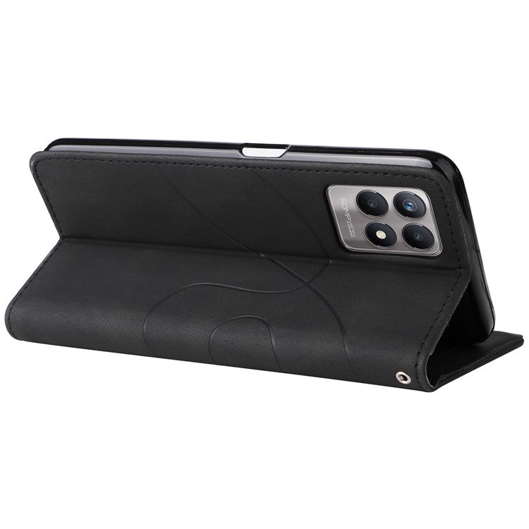 For Realme 8i/Narzo 50 4G KT Leather Series-1 Dual-color Splicing Scratch-resistant Stylish Wrist Strap PU Leather Wallet Phone Case Shell with Stand - Black