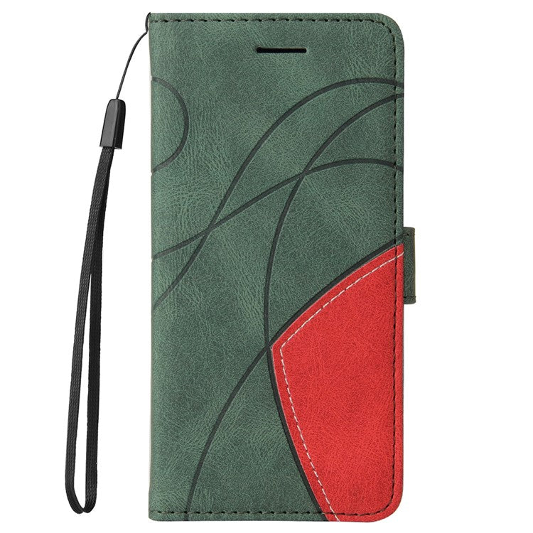 For Realme 8i/Narzo 50 4G KT Leather Series-1 Dual-color Splicing Scratch-resistant Stylish Wrist Strap PU Leather Wallet Phone Case Shell with Stand - Green
