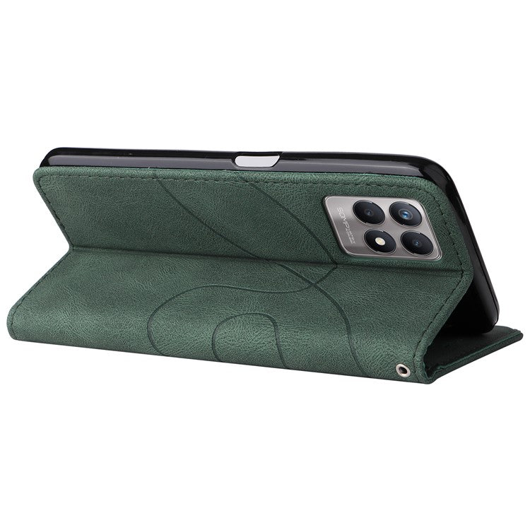 For Realme 8i/Narzo 50 4G KT Leather Series-1 Dual-color Splicing Scratch-resistant Stylish Wrist Strap PU Leather Wallet Phone Case Shell with Stand - Green