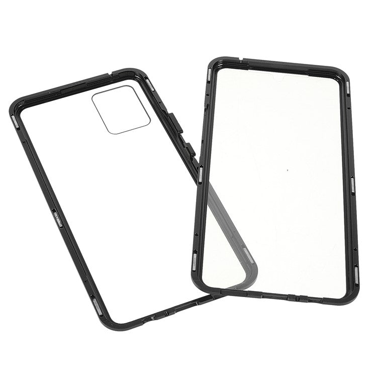 Ultra Clear Double-sided Tempered Glass + Metal Frame Magnetic Phone Case Cover for vivo V20 - Black