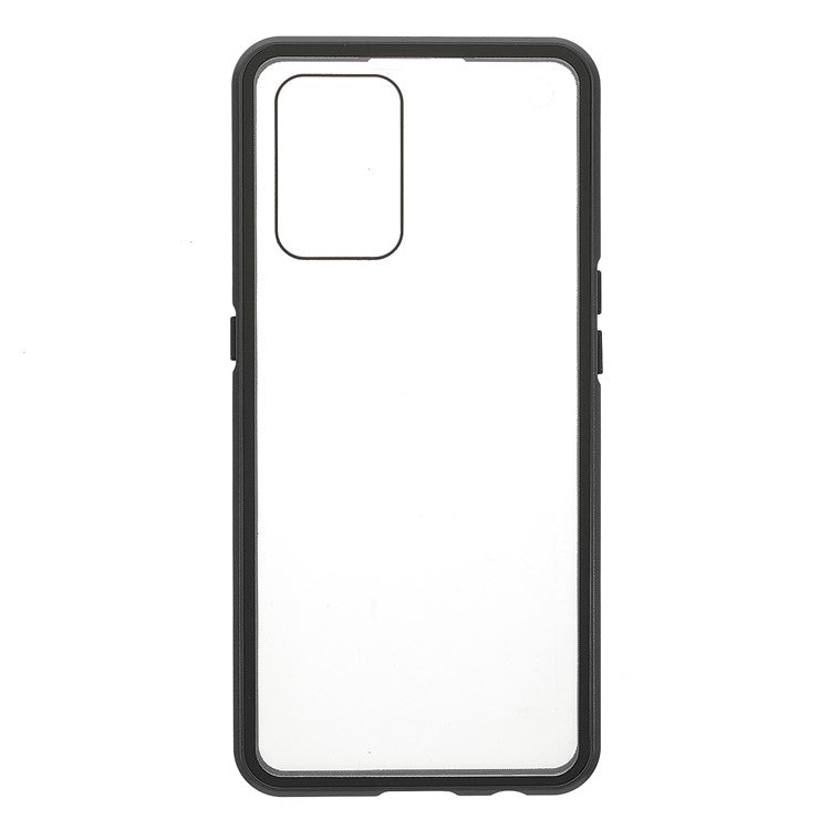 Metal Frame + Double-sided Tempered Glass Hybrid Cover Magnetic Absorption Full Coverage Phone Case for Oppo A74 4G / F19 - Black