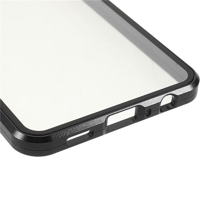 Metal Frame + Double-sided Tempered Glass Hybrid Cover Magnetic Absorption Full Coverage Phone Case for Oppo A74 4G / F19 - Black