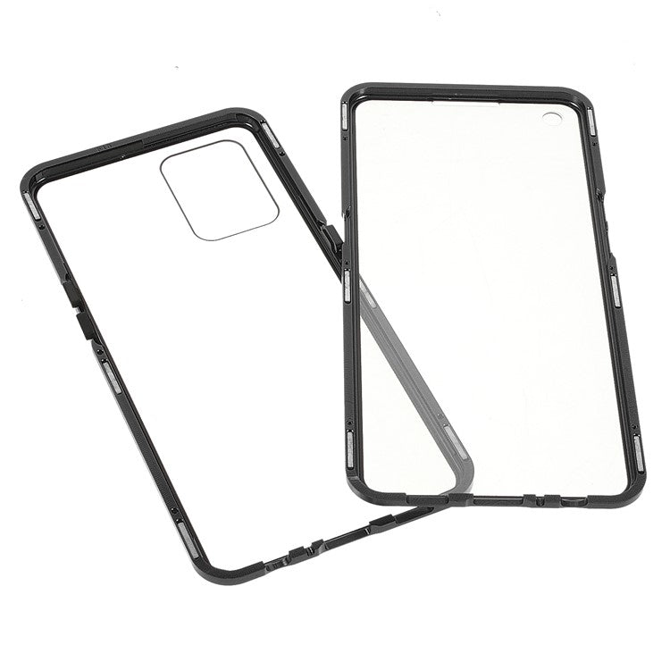 Metal Frame + Double-sided Tempered Glass Hybrid Cover Magnetic Absorption Full Coverage Phone Case for Oppo A74 4G / F19 - Black