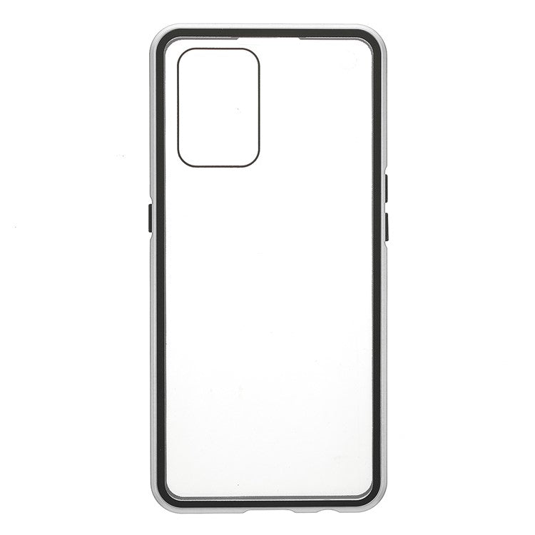 Metal Frame + Double-sided Tempered Glass Hybrid Cover Magnetic Absorption Full Coverage Phone Case for Oppo A74 4G/F19 - Silver