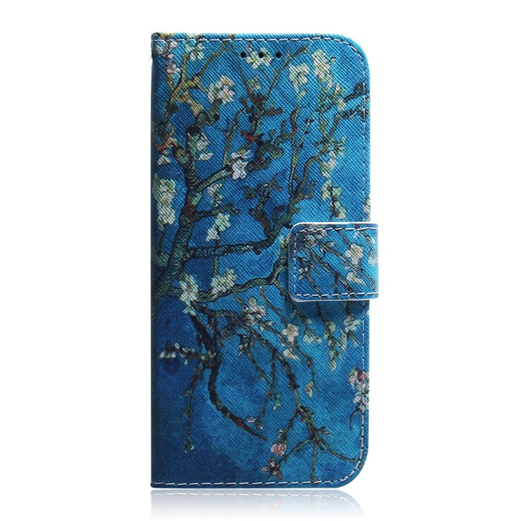 Pattern Printing Full Body Protective PU Leather Phone Case Stand Magnetic Wallet Folio Cover for Realme 8i/Narzo 50 4G - Apricot Blossom