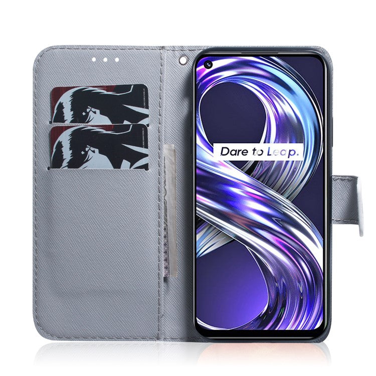 Pattern Printing Full Body Protective PU Leather Phone Case Stand Magnetic Wallet Folio Cover for Realme 8i/Narzo 50 4G - Apricot Blossom