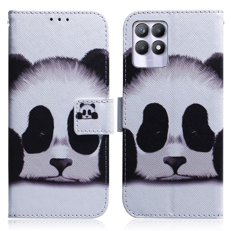 Pattern Printing Full Body Protective PU Leather Phone Case Stand Magnetic Wallet Folio Cover for Realme 8i/Narzo 50 4G - Panda