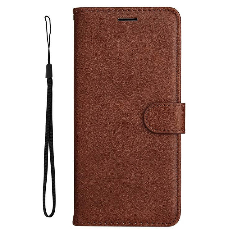 For Realme 8i/Narzo 50 4G KT Leather Series-2 Solid Color Anti-scratch PU Leather Shell Magnetic Closure Wrist Strap Phone Cover with Wallet Stand - Brown