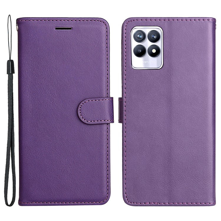 For Realme 8i/Narzo 50 4G KT Leather Series-2 Solid Color Anti-scratch PU Leather Shell Magnetic Closure Wrist Strap Phone Cover with Wallet Stand - Purple