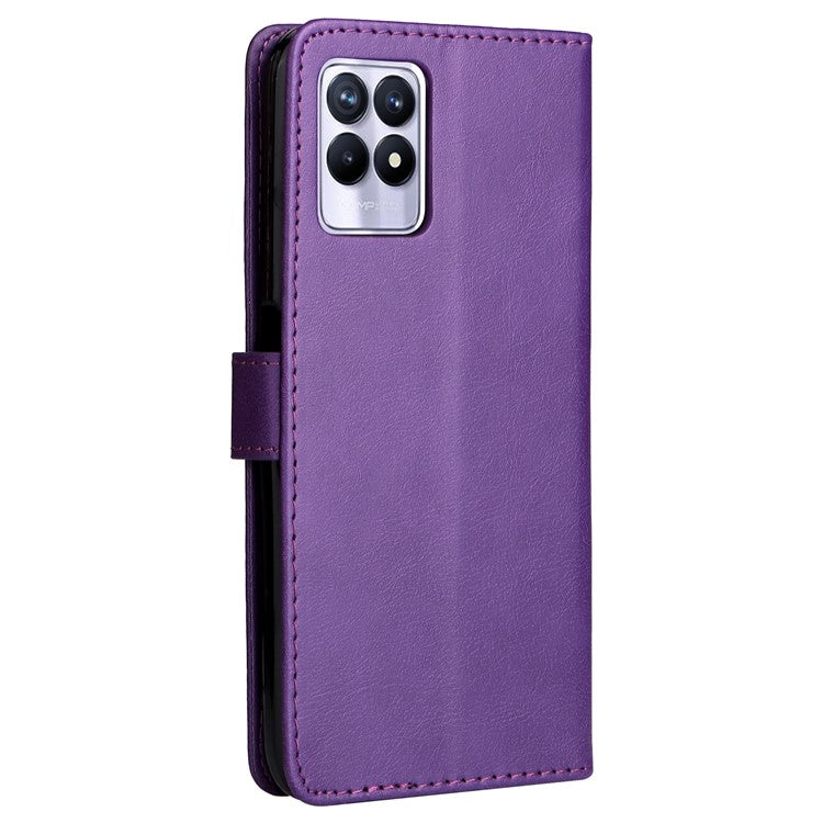 For Realme 8i/Narzo 50 4G KT Leather Series-2 Solid Color Anti-scratch PU Leather Shell Magnetic Closure Wrist Strap Phone Cover with Wallet Stand - Purple