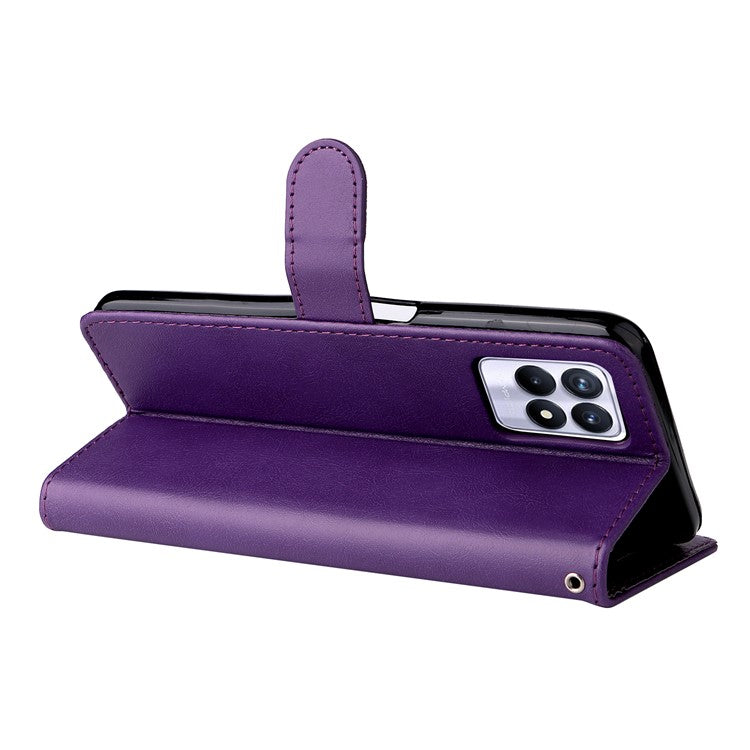 For Realme 8i/Narzo 50 4G KT Leather Series-2 Solid Color Anti-scratch PU Leather Shell Magnetic Closure Wrist Strap Phone Cover with Wallet Stand - Purple