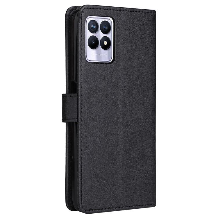 For Realme 8i/Narzo 50 4G KT Leather Series-2 Solid Color Anti-scratch PU Leather Shell Magnetic Closure Wrist Strap Phone Cover with Wallet Stand - Black