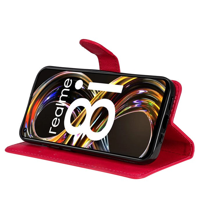 For Realme 8i/Narzo 50 4G KT Leather Series-2 Solid Color Anti-scratch PU Leather Shell Magnetic Closure Wrist Strap Phone Cover with Wallet Stand - Red