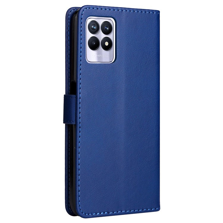 For Realme 8i/Narzo 50 4G KT Leather Series-2 Solid Color Anti-scratch PU Leather Shell Magnetic Closure Wrist Strap Phone Cover with Wallet Stand - Blue