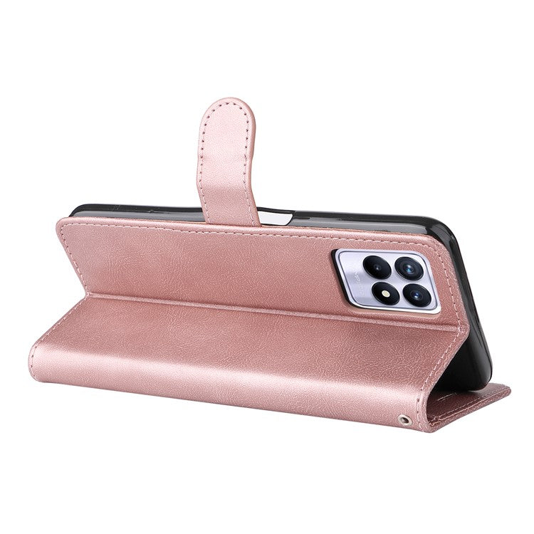 For Realme 8i/Narzo 50 4G KT Leather Series-2 Solid Color Anti-scratch PU Leather Shell Magnetic Closure Wrist Strap Phone Cover with Wallet Stand - Rose Gold
