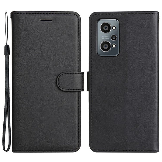 KT Leather Series-2 Solid Color Anti-drop PU Leather Case Magnetic Closure Phone Protective Cover with Wallet Stand for Realme GT Neo2 5G/GT Neo 3T 5G  - Black