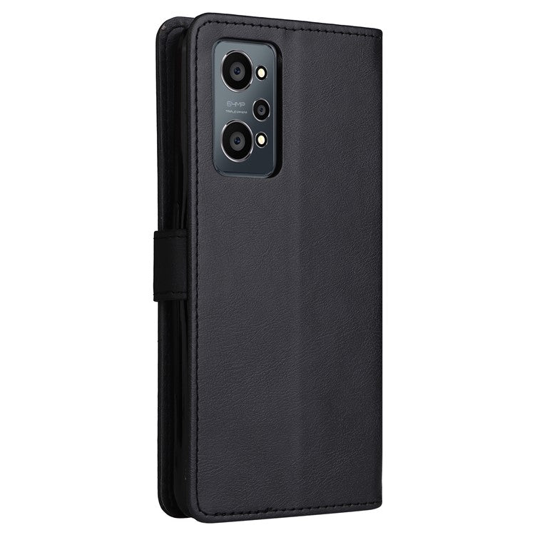 KT Leather Series-2 Solid Color Anti-drop PU Leather Case Magnetic Closure Phone Protective Cover with Wallet Stand for Realme GT Neo2 5G/GT Neo 3T 5G  - Black