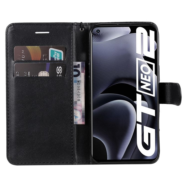 KT Leather Series-2 Solid Color Anti-drop PU Leather Case Magnetic Closure Phone Protective Cover with Wallet Stand for Realme GT Neo2 5G/GT Neo 3T 5G  - Black