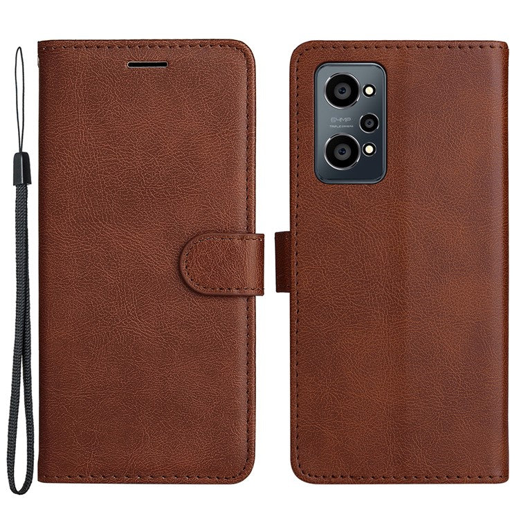 KT Leather Series-2 Solid Color Anti-drop PU Leather Case Magnetic Closure Phone Protective Cover with Wallet Stand for Realme GT Neo2 5G/GT Neo 3T 5G  - Brown