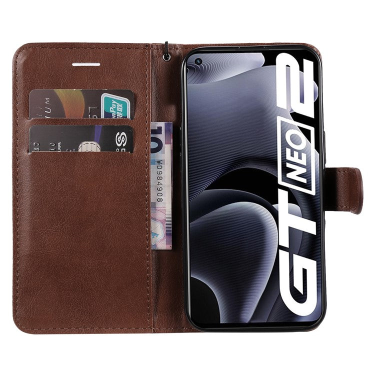 KT Leather Series-2 Solid Color Anti-drop PU Leather Case Magnetic Closure Phone Protective Cover with Wallet Stand for Realme GT Neo2 5G/GT Neo 3T 5G  - Brown