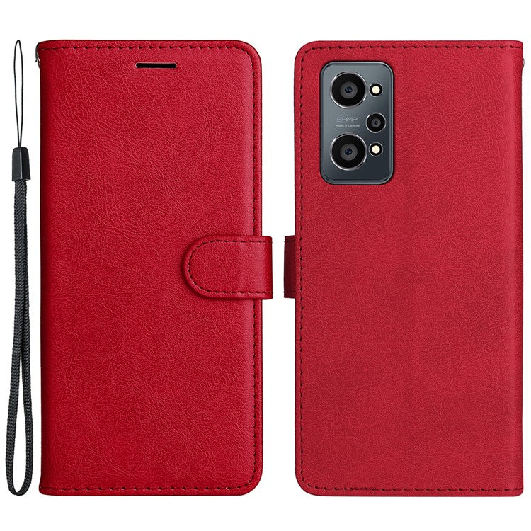 KT Leather Series-2 Solid Color Anti-drop PU Leather Case Magnetic Closure Phone Protective Cover with Wallet Stand for Realme GT Neo2 5G/GT Neo 3T 5G  - Red