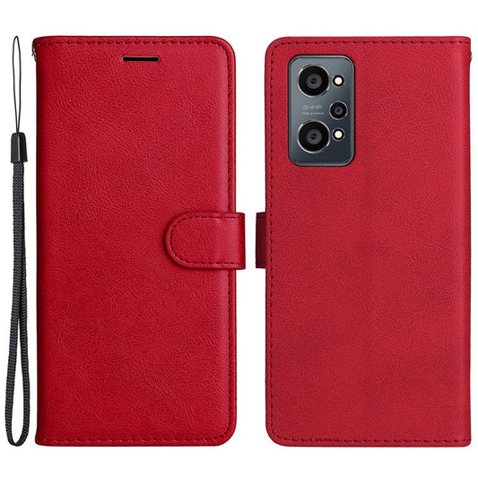KT Leather Series-2 Solid Color Anti-drop PU Leather Case Magnetic Closure Phone Protective Cover with Wallet Stand for Realme GT Neo2 5G/GT Neo 3T 5G  - Red