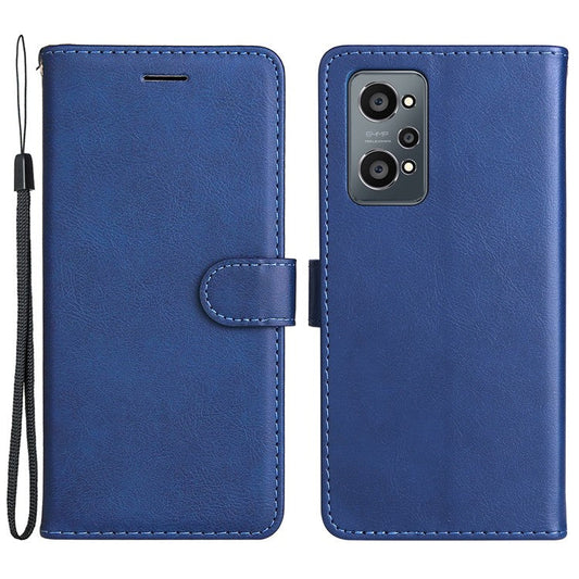 KT Leather Series-2 Solid Color Anti-drop PU Leather Case Magnetic Closure Phone Protective Cover with Wallet Stand for Realme GT Neo2 5G/GT Neo 3T 5G  - Blue