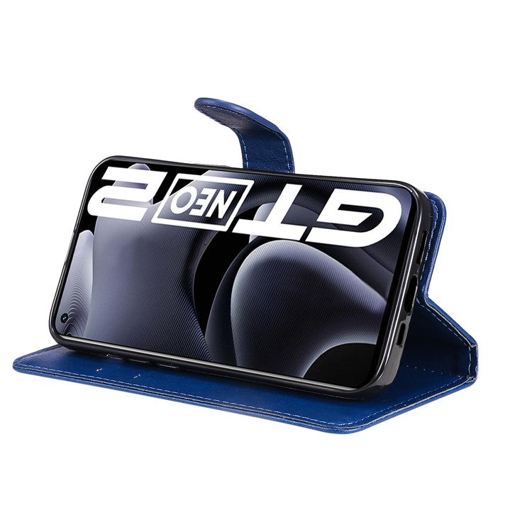 KT Leather Series-2 Solid Color Anti-drop PU Leather Case Magnetic Closure Phone Protective Cover with Wallet Stand for Realme GT Neo2 5G/GT Neo 3T 5G  - Blue