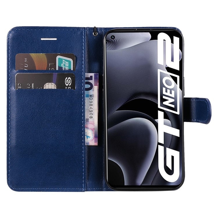 KT Leather Series-2 Solid Color Anti-drop PU Leather Case Magnetic Closure Phone Protective Cover with Wallet Stand for Realme GT Neo2 5G/GT Neo 3T 5G  - Blue