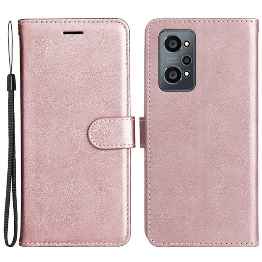 KT Leather Series-2 Solid Color Anti-drop PU Leather Case Magnetic Closure Phone Protective Cover with Wallet Stand for Realme GT Neo2 5G/GT Neo 3T 5G  - Rose Gold